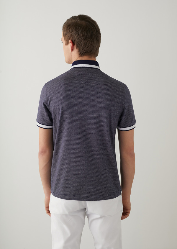 Polo manches courtes Slim en coton bleu marine à motif fantaisie - Father and Sons 46424