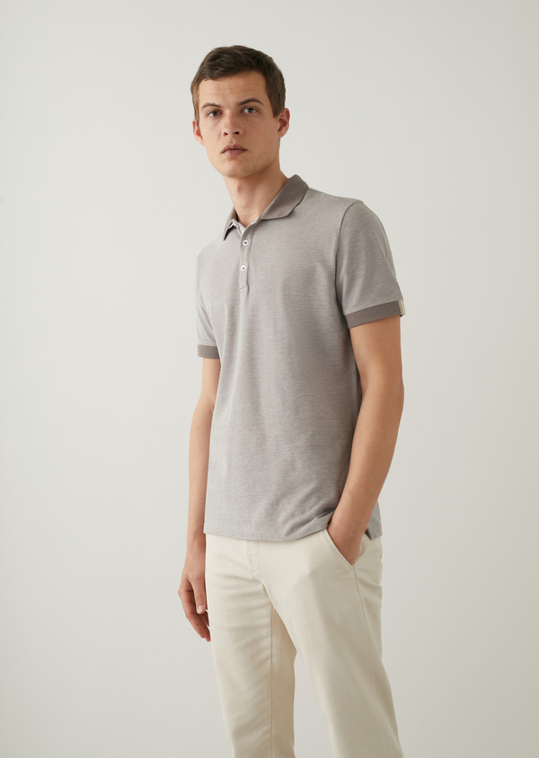 Polo manches courtes Slim en coton uni taupe - Father and Sons 46050