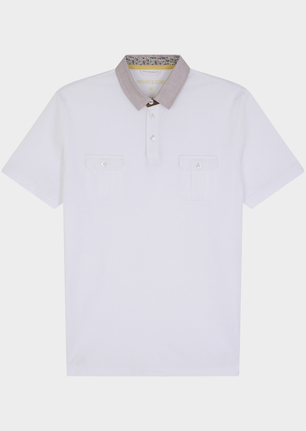 Polo manches courtes Slim en coton uni blanc - Father and Sons 45302
