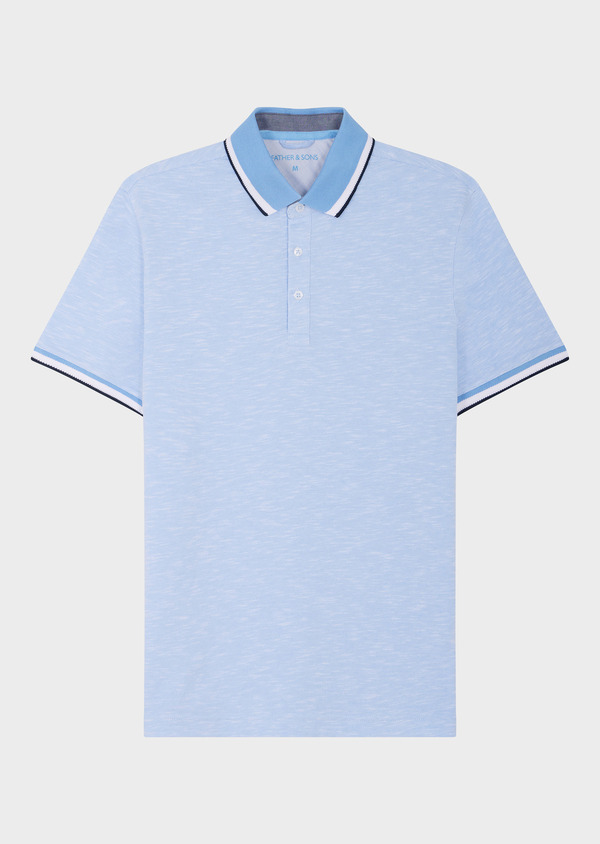 Polo manches courtes Slim en coton et lin unis bleu ciel - Father and Sons 64500