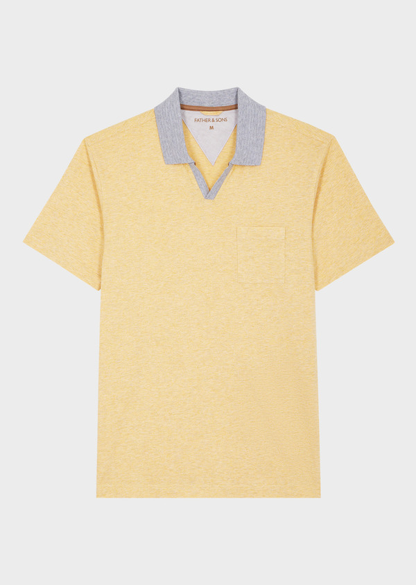 Polo manches courtes Slim en coton mélangé uni jaune curry - Father and Sons 55401