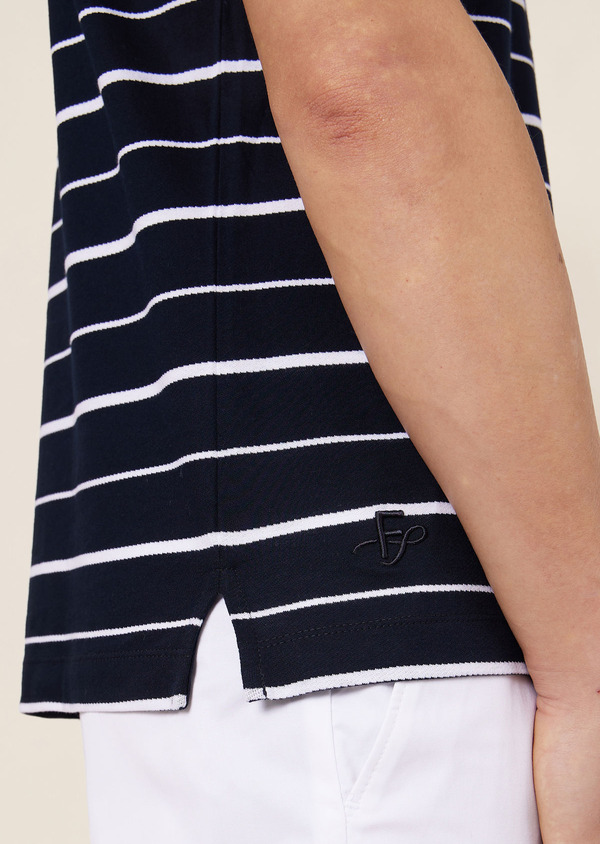 Polo manches courtes Slim en coton bleu marine à rayures blanches - Father and Sons 64442