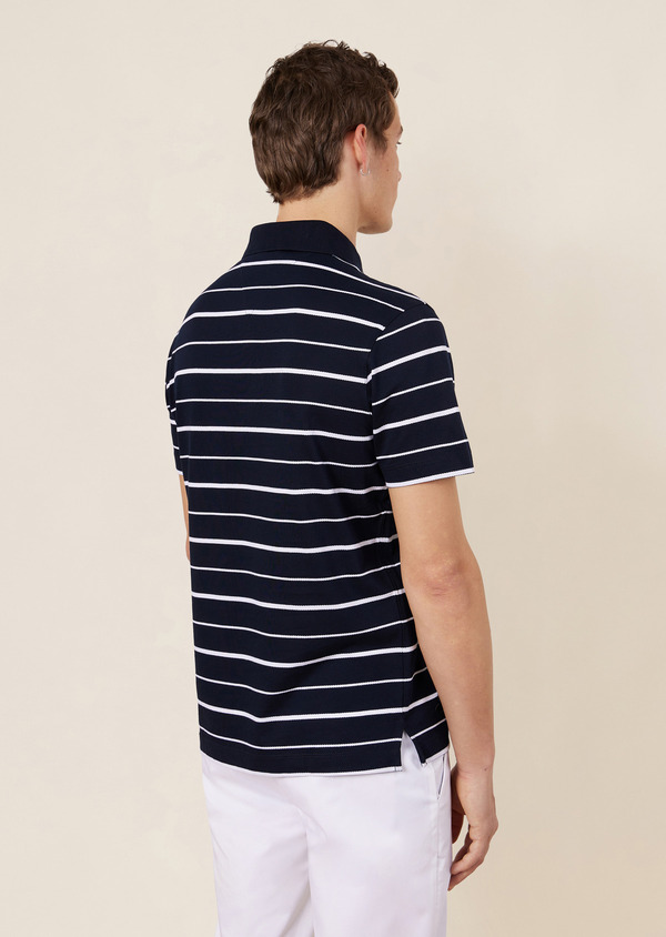 Polo manches courtes Slim en coton bleu marine à rayures blanches - Father and Sons 64440