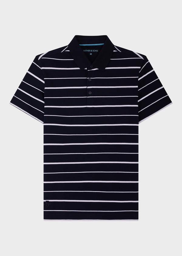 Polo manches courtes Slim en coton bleu marine à rayures blanches - Father and Sons 64443