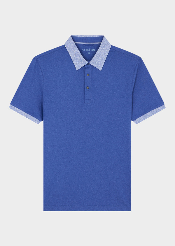 Polo manches courtes Slim en coton et lin unis bleu saphir - Father and Sons 47835