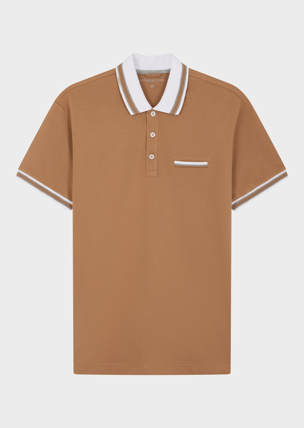 Polo manches courtes Slim en coton uni tabac - Father and Sons 56040