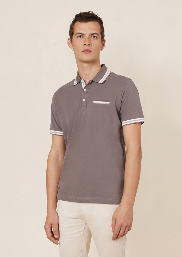 Polo manches courtes Slim en coton uni taupe - Father and Sons 64489