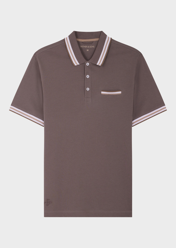 Polo manches courtes Slim en coton uni taupe - Father and Sons 64492