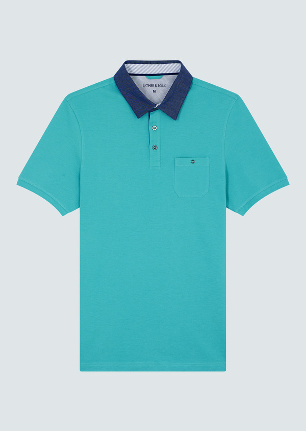 Polo manches courtes Slim en coton uni vert turquoise - Father and Sons 63348