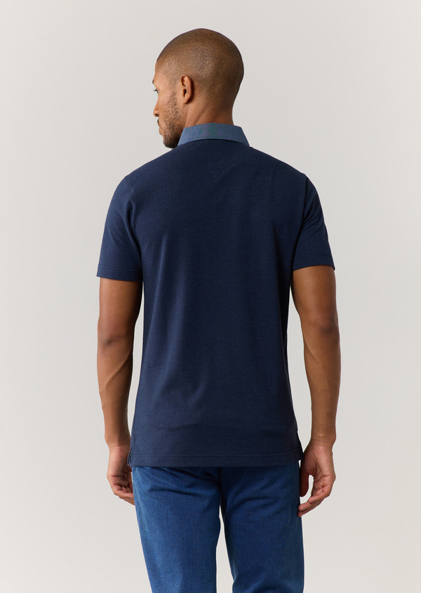 Polo manches courtes Slim en coton mélangé uni bleu jeans - Father and Sons 60212
