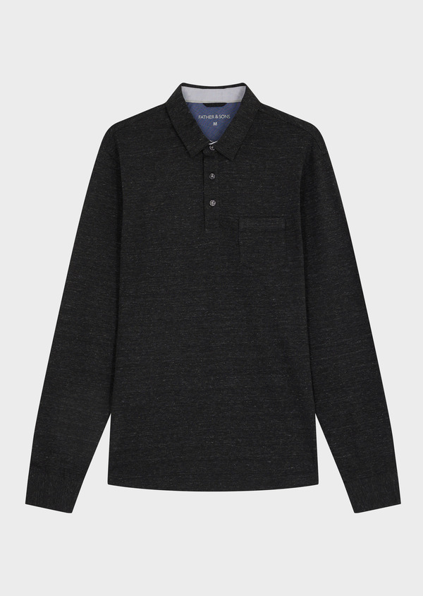 Polo manches longues Slim en coton uni anthracite - Father and Sons 49213
