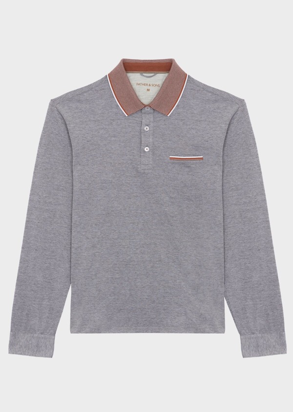 Polo manches longues Slim en coton uni taupe - Father and Sons 46878