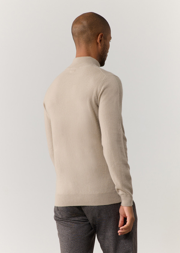 Pull col boutonné en cachemire uni beige - Father and Sons 60432