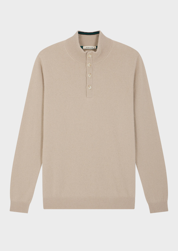Pull col boutonné en cachemire uni beige - Father and Sons 60434