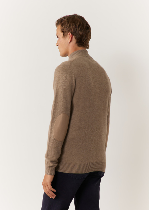 Pull col zippé en cachemire uni taupe clair - Father and Sons 61008