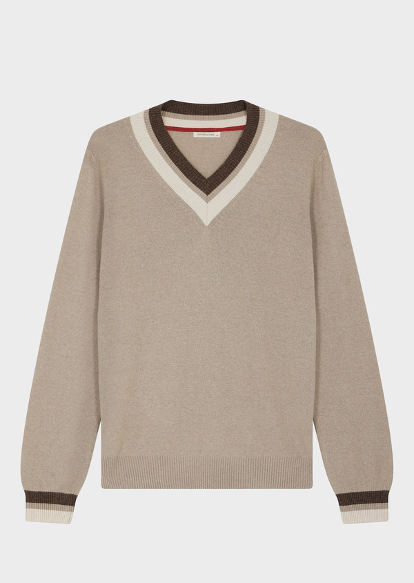 Pull col V uni beige - Father and Sons 49503