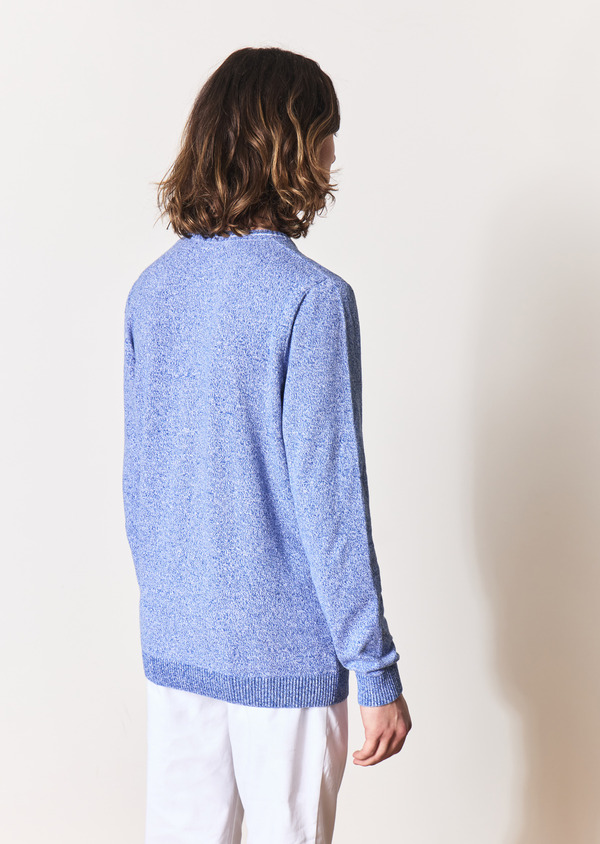 Pull col rond en coton et lin unis bleu chambray - Father and Sons 54509