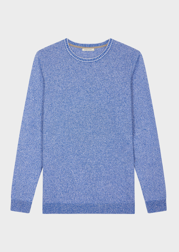 Pull col rond en coton et lin unis bleu chambray - Father and Sons 54511
