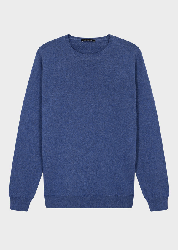 Pull col rond en coton uni bleu chambray - Father and Sons 55786