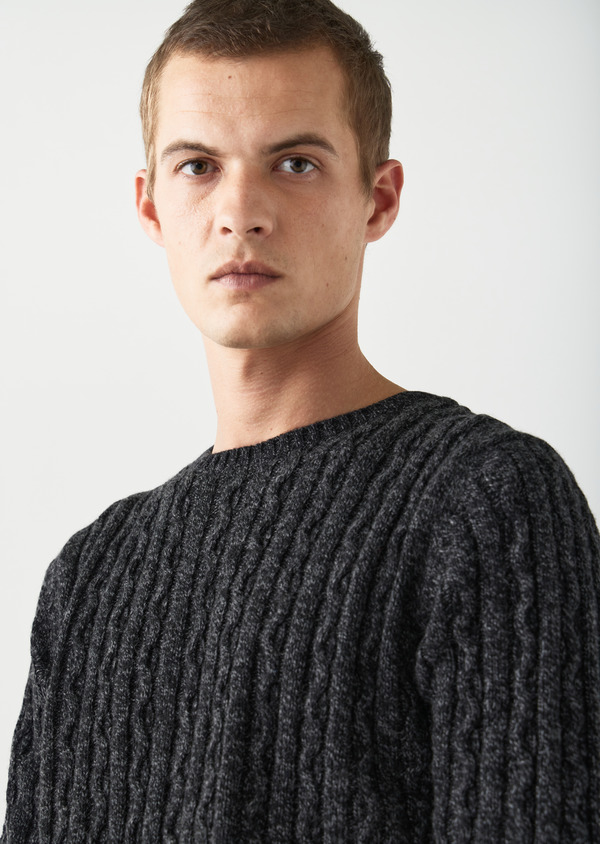Pull col rond en laine mélangée unie anthracite - Father and Sons 50579