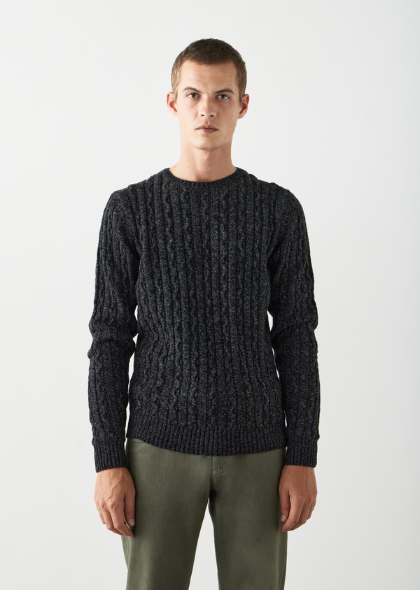 Pull col rond en laine mélangée unie anthracite - Father and Sons 50577
