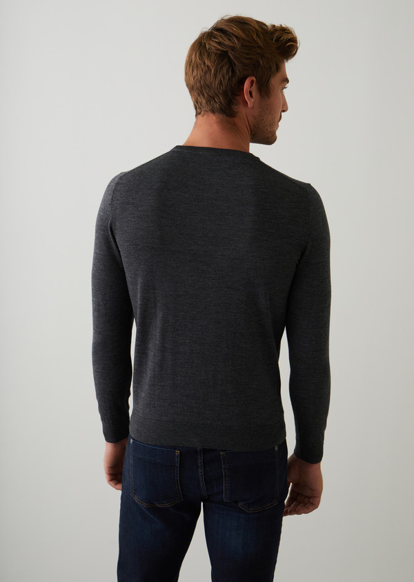 Pull col rond en laine Mérinos unie grise - Father and Sons 50457