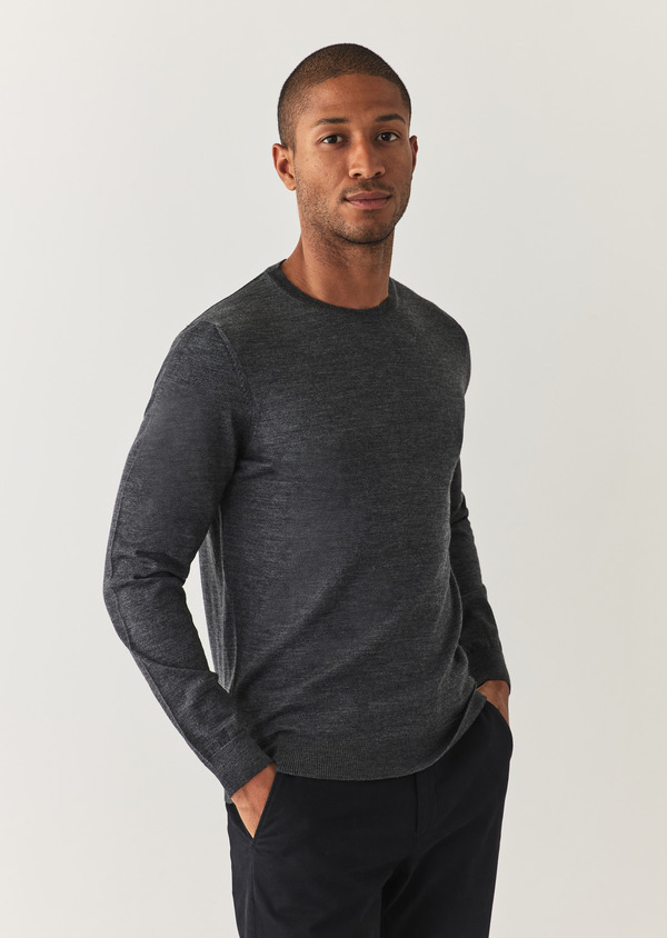 Pull col rond en laine Mérinos unie grise - Father and Sons 57709