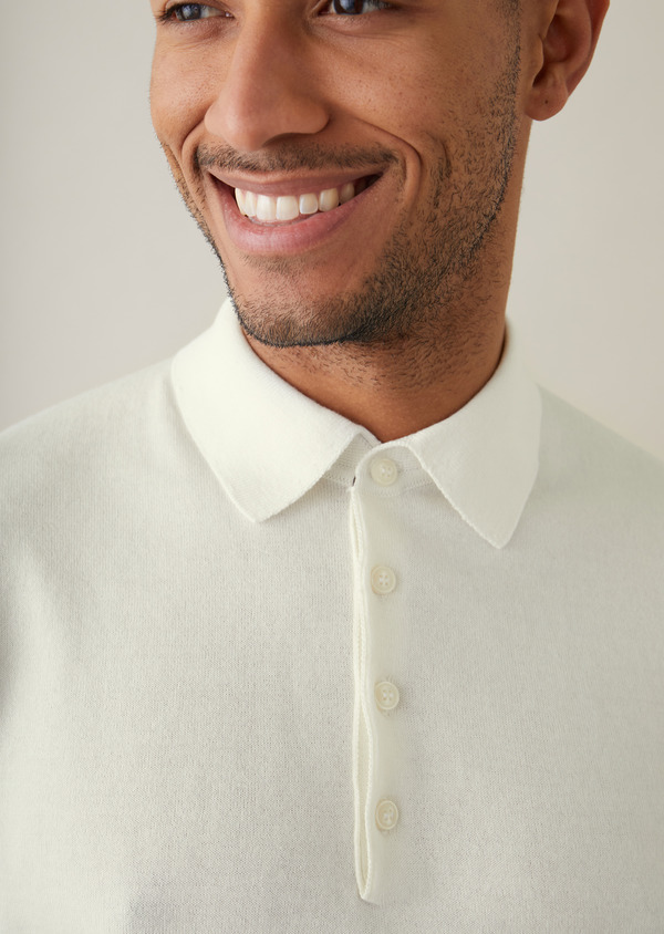 Pull manches courtes et col polo en coton uni vanille - Father and Sons 46403