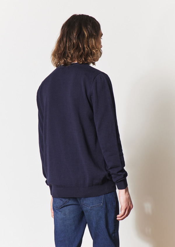Pull col rond en coton uni bleu marine - Father and Sons 55573
