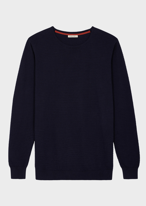 Pull col rond en coton uni bleu marine - Father and Sons 55576