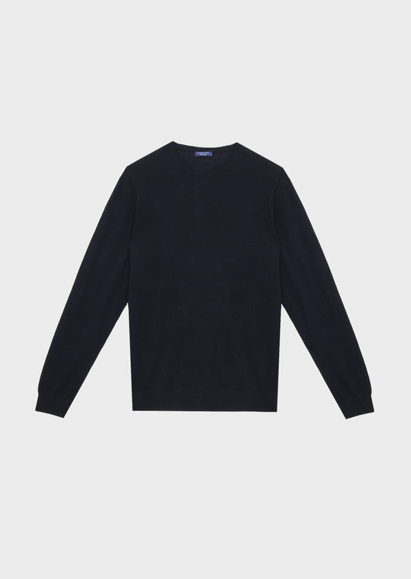 Pull col rond en laine Mérinos unie bleu marine - Father and Sons 45704