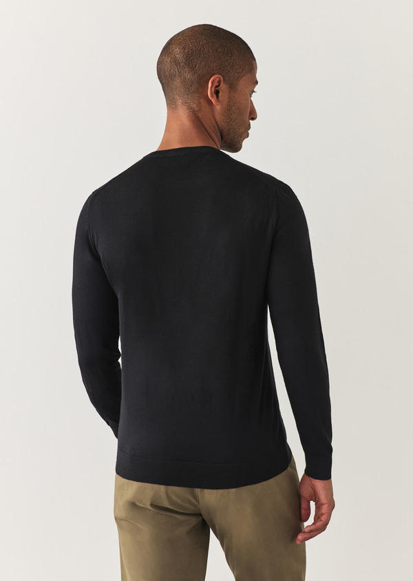 Pull col rond en laine Mérinos unie noire - Father and Sons 57706