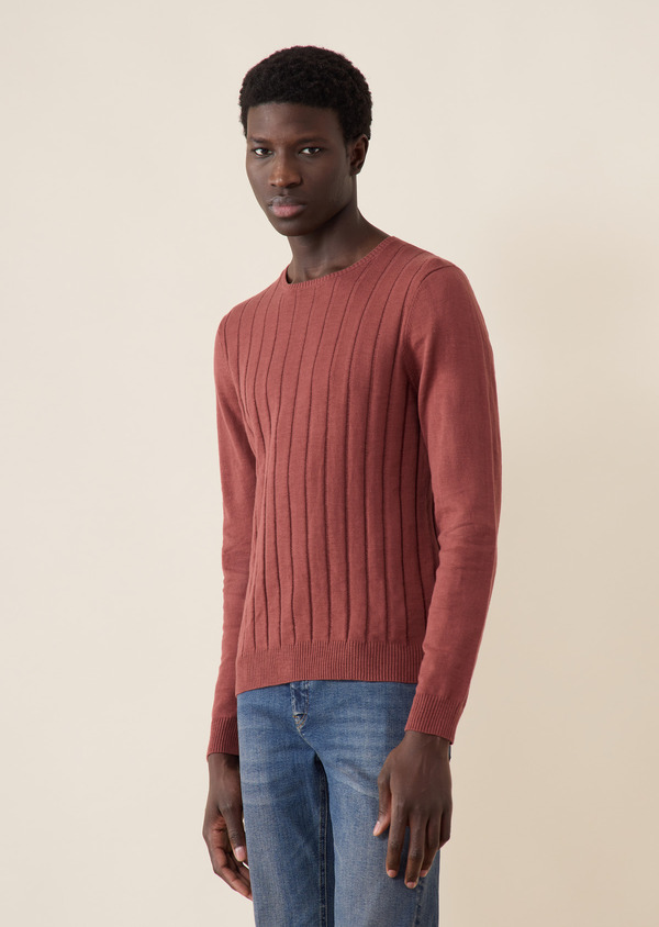 Pull col rond en coton uni terracotta - Father and Sons 63048