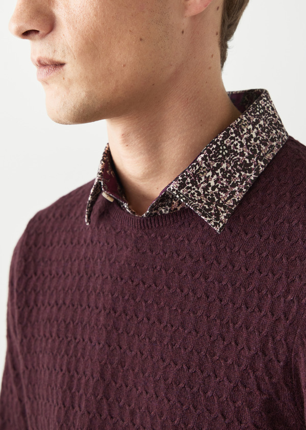Pull col rond uni aubergine - Father and Sons 63641