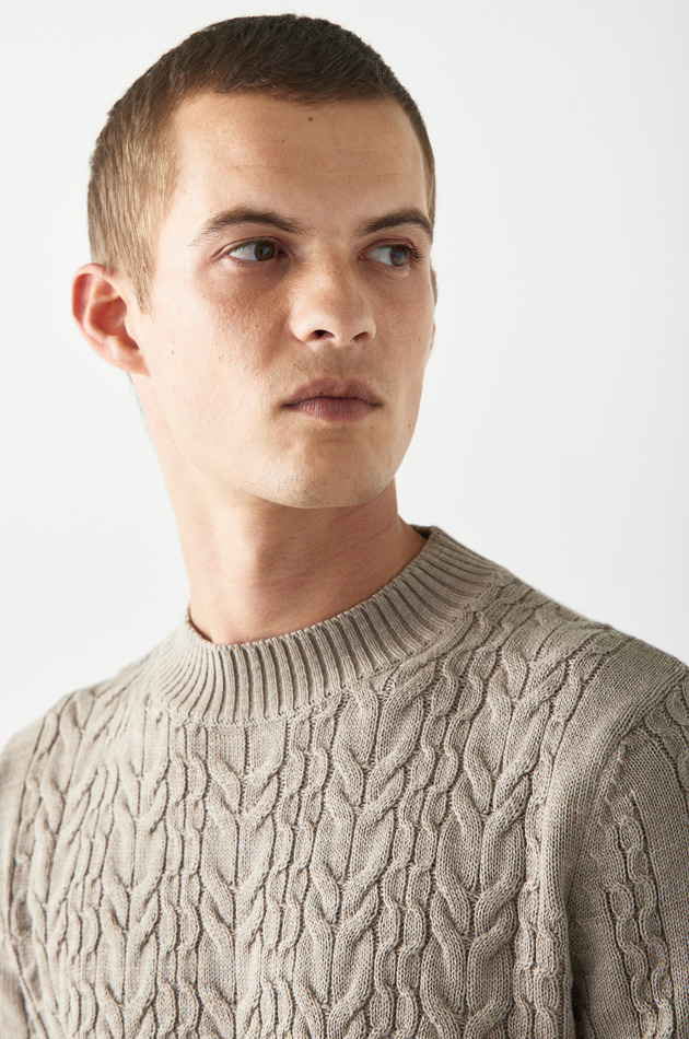 Pull homme col cheminée beige