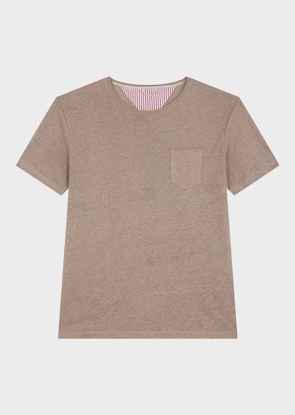 Tee-shirt manches courtes en lin col rond uni taupe - Father and Sons 47747