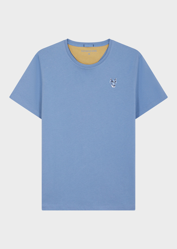 Tee-shirt manches courtes en coton col rond uni bleu glacier - Father and Sons 55946