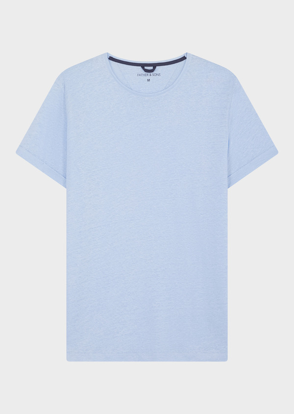 Tee-shirt manches courtes en lin col rond uni bleu ciel - Father and Sons 55951