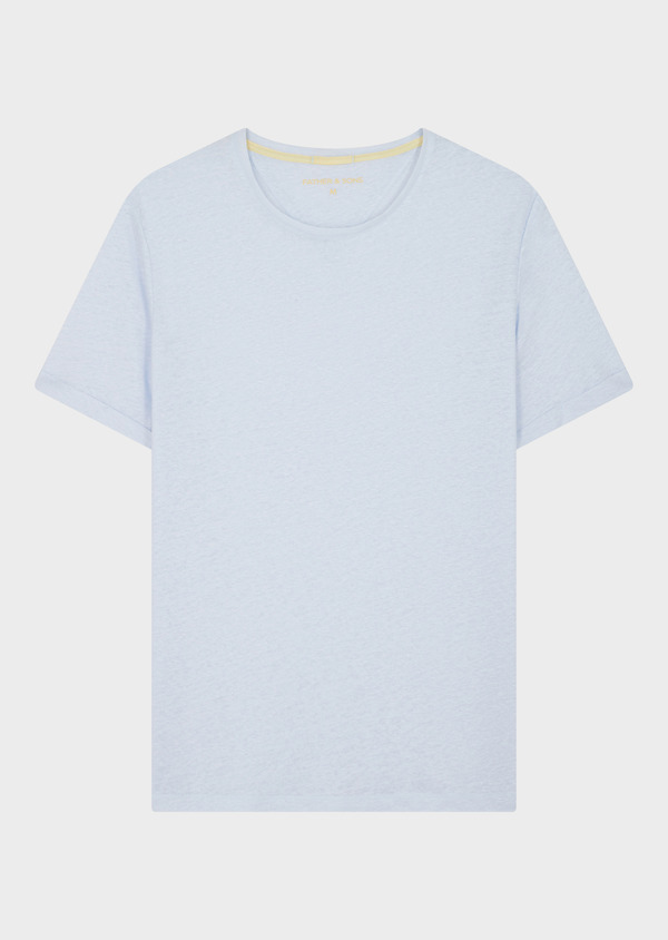 Tee-shirt manches courtes en lin col rond uni bleu ciel - Father and Sons 62714