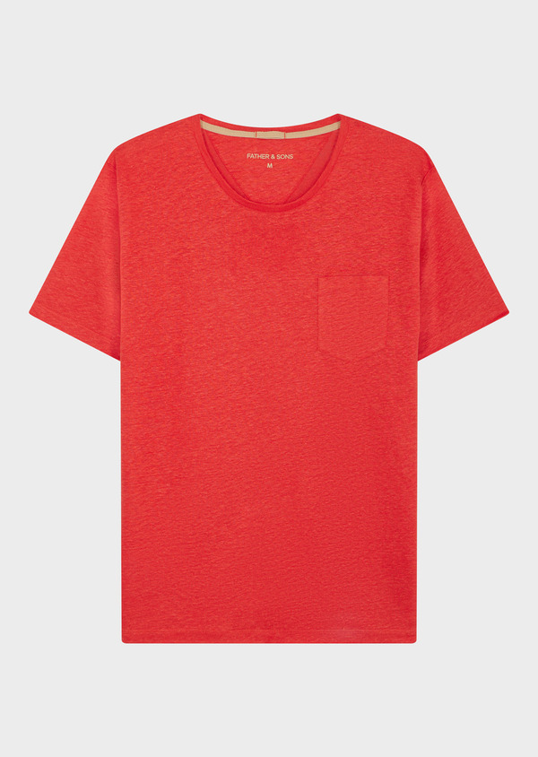 Tee-shirt manches courtes en lin col rond uni corail - Father and Sons 55959