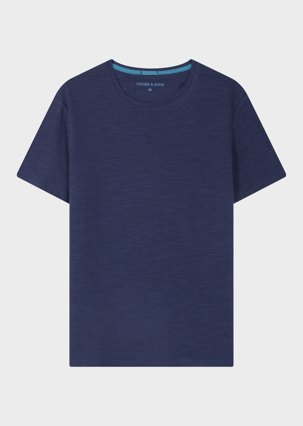 Tee-shirt manches courtes en coton et lin col rond unis bleu jeans - Father and Sons 62709