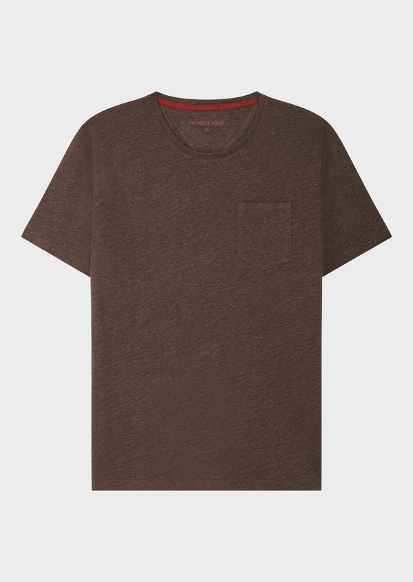Tee-shirt manches courtes en lin col rond uni marron - Father and Sons 63926