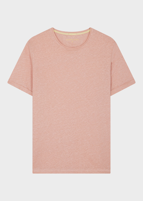 Tee-shirt manches courtes en lin col rond uni rose - Father and Sons 62713
