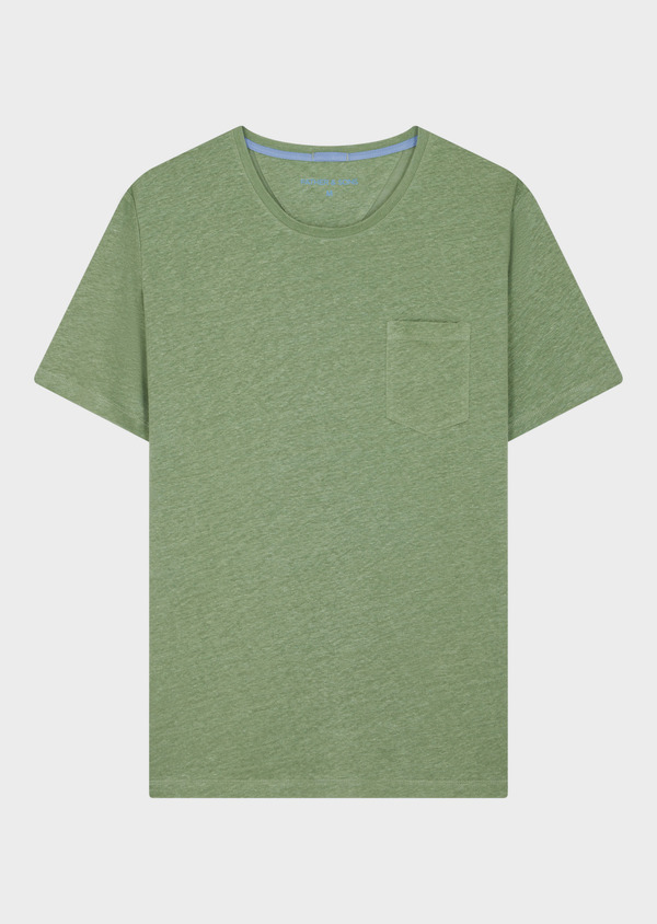 Tee-shirt manches courtes en lin col rond uni vert - Father and Sons 62710