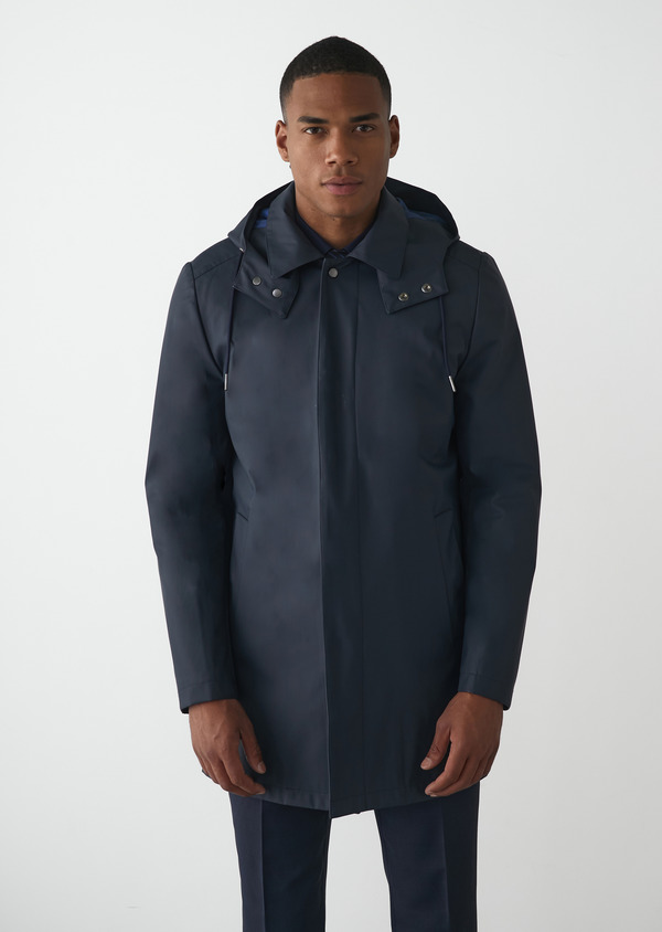 Trench ciré droit uni bleu marine - Father and Sons 48797