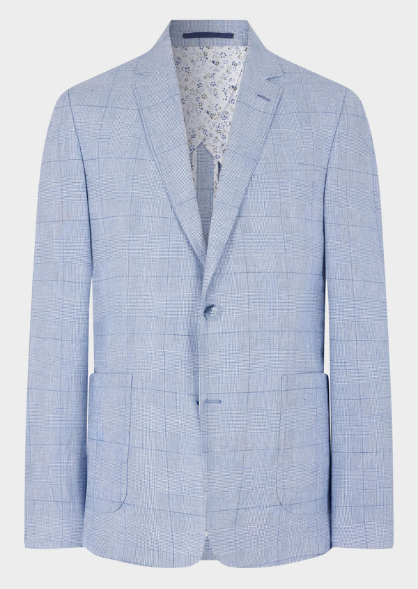 Veste coordonnable Regular en coton et lin bleu azur Prince de Galles - Father and Sons 62997