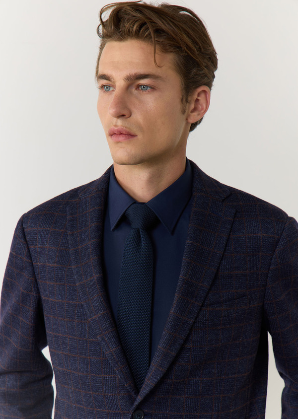 Veste casual Regular en coton et laine mélangés bleu nuit Prince de Galles - Father and Sons 60601