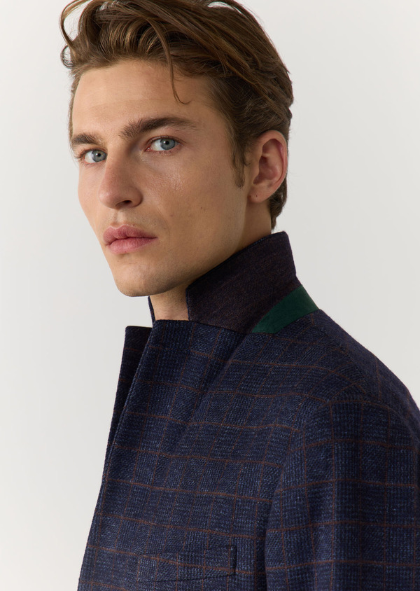 Veste casual Regular en coton et laine mélangés bleu nuit Prince de Galles - Father and Sons 60597