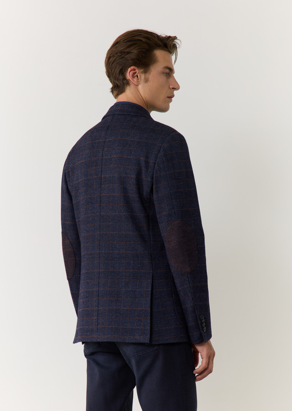 Veste casual Regular en coton et laine mélangés bleu nuit Prince de Galles - Father and Sons 60596