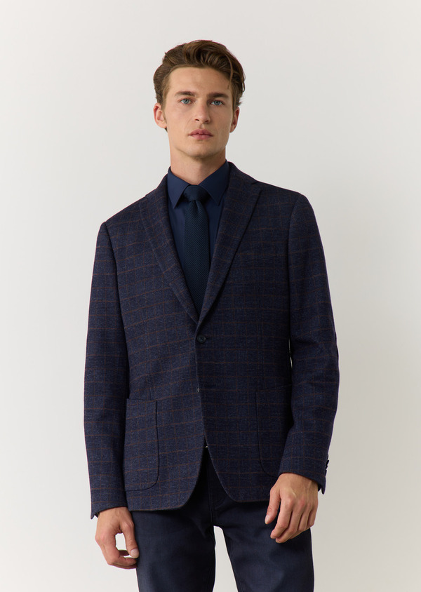 Veste casual Regular en coton et laine mélangés bleu nuit Prince de Galles - Father and Sons 60594